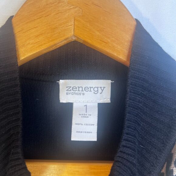Chicos Zenergy Animal Print Zip Up Sweater Color Block 100% Cotton Size 1/8-10 - Picture 9 of 11